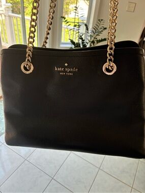 kate spade Black Leather Shoulder Bag with Gold Chain Straps